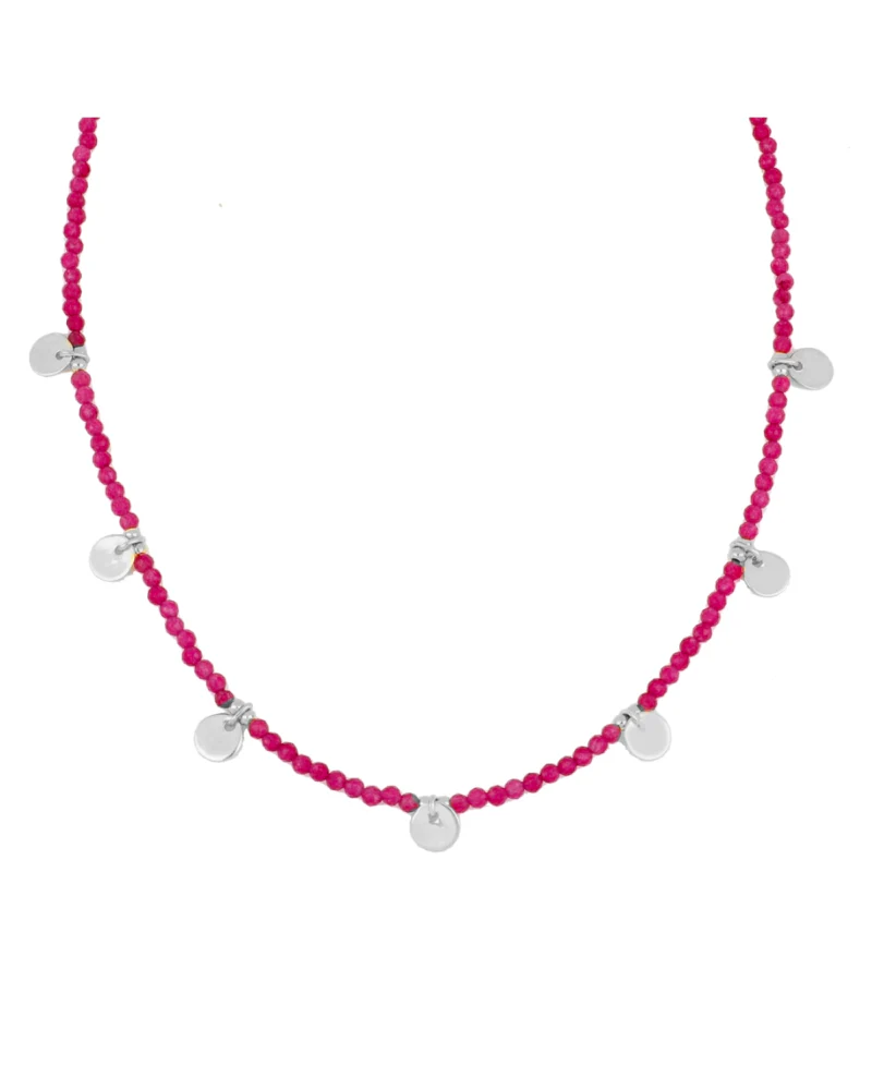 Chocker plaquitas calcedonia fucsia silver
