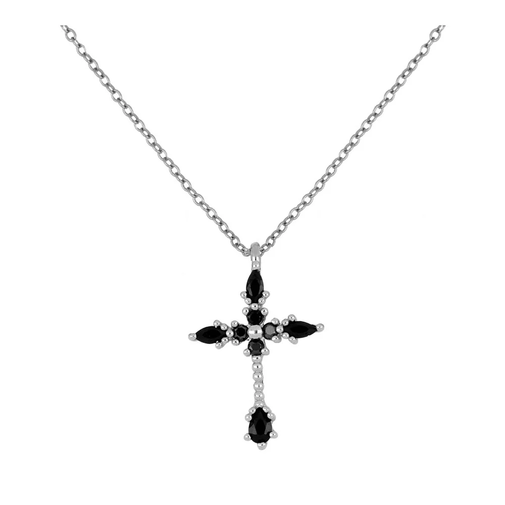 Collar Black Cross Silver