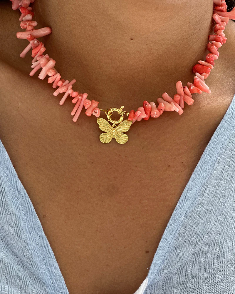 Collar Mariposa Coral
