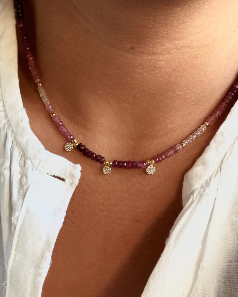 Collar Mineral Rubí Rondelle