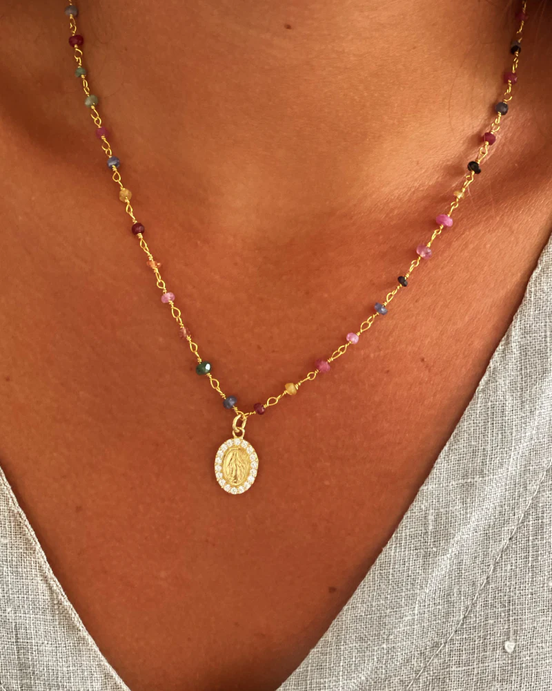 Collar Virgen de la Milagrosa turmalina light