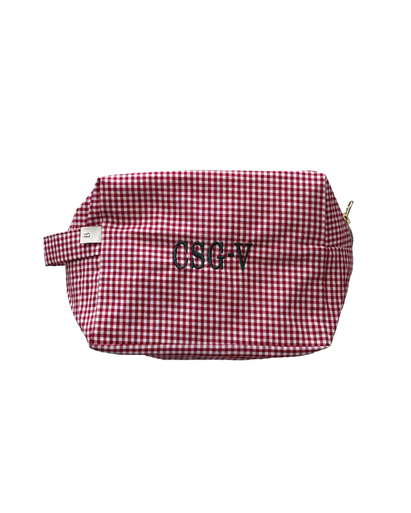 Neceser cuadro vichy rojo pequeño Personalizado con el Bordado CSG-V en verde botella