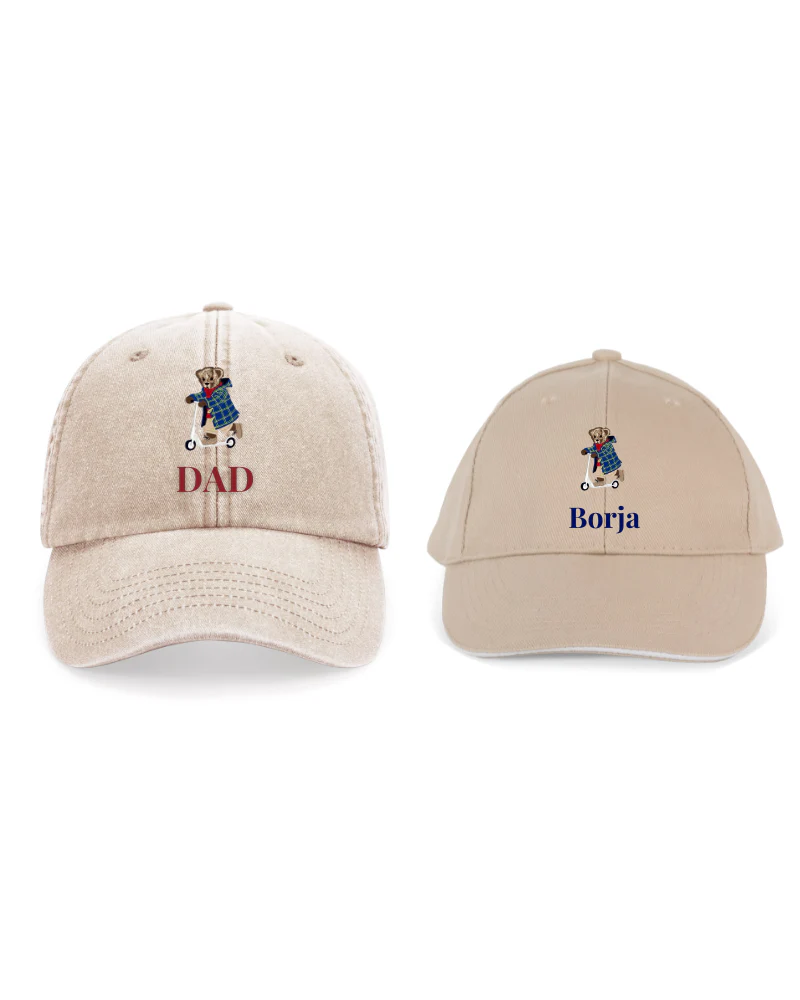 Pack Gorra personalizada adulto y niño dibujo Oso en patinete - Image 6