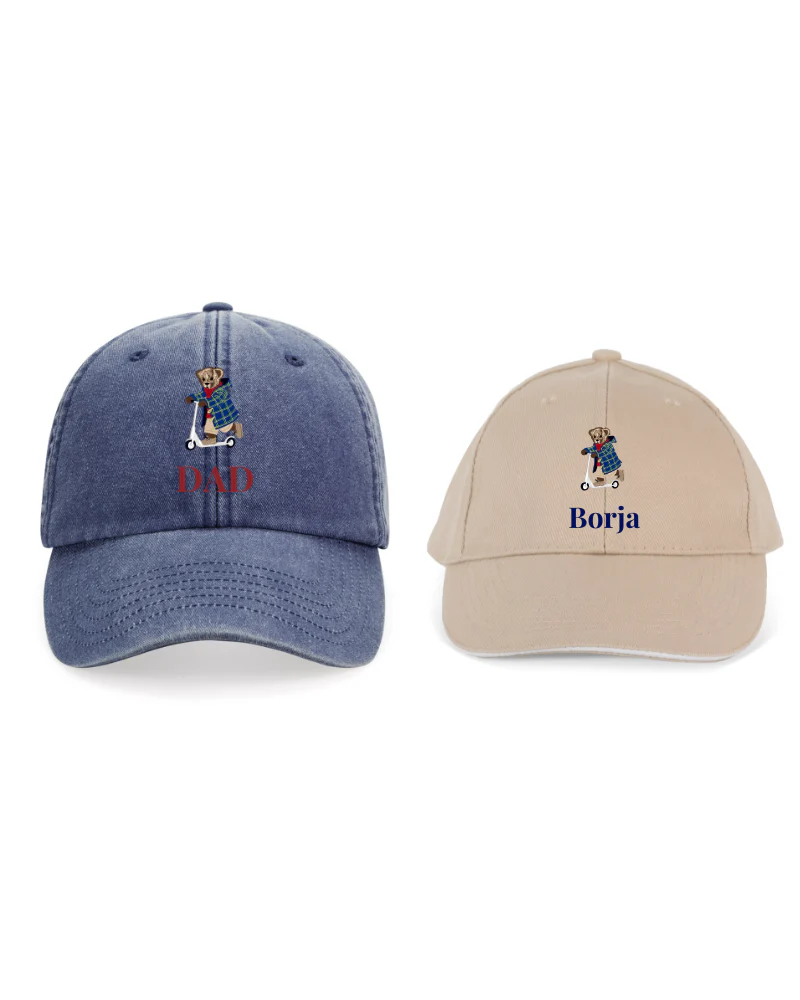 Pack Gorra personalizada adulto y niño dibujo Oso en patinete - Image 7