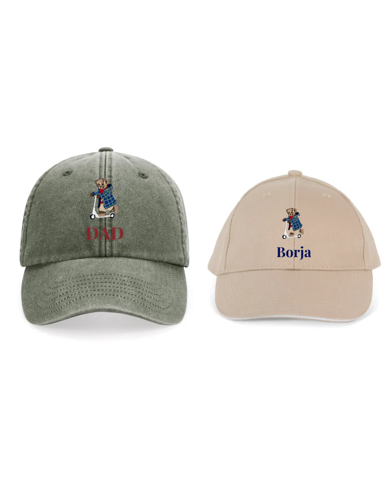 Pack Gorra personalizada adulto y niño dibujo Oso en patinete - Image 8