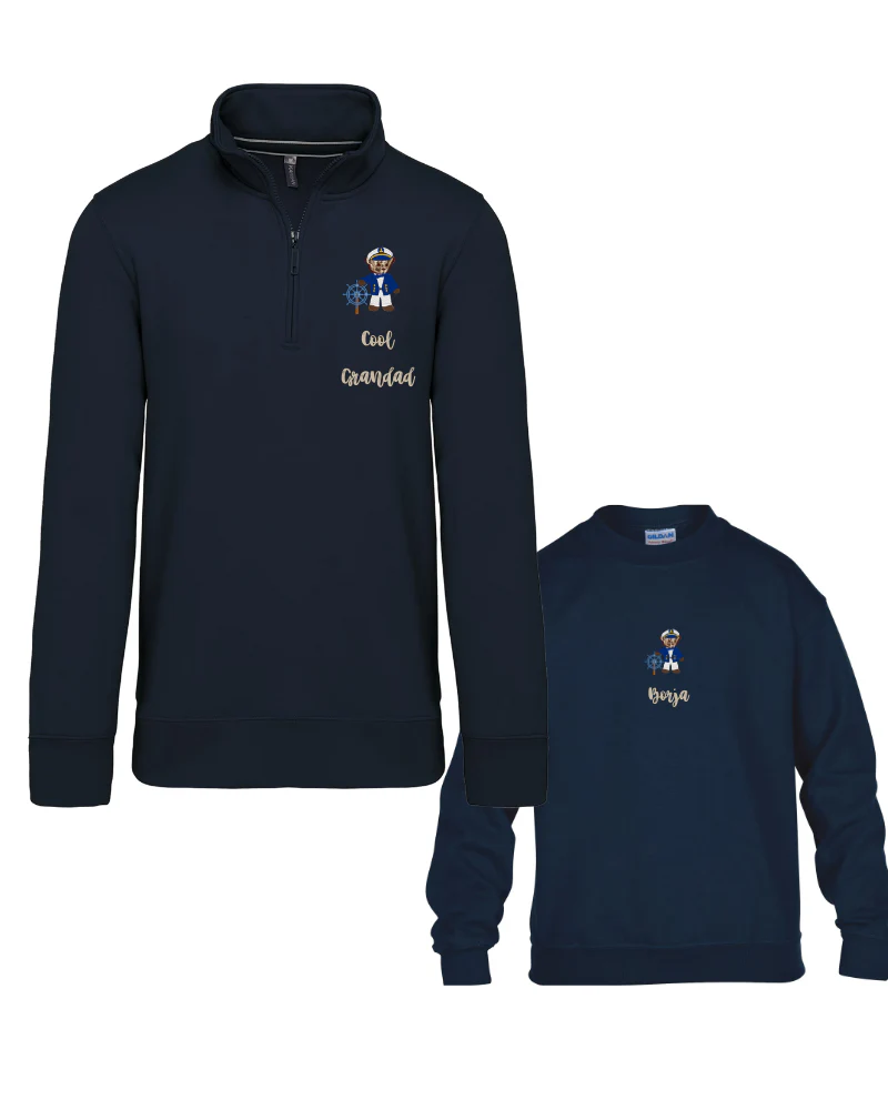 Pack Sudadera Zip personalizada adulto + sudadera cuello redondo niño Oso marinero - Image 4