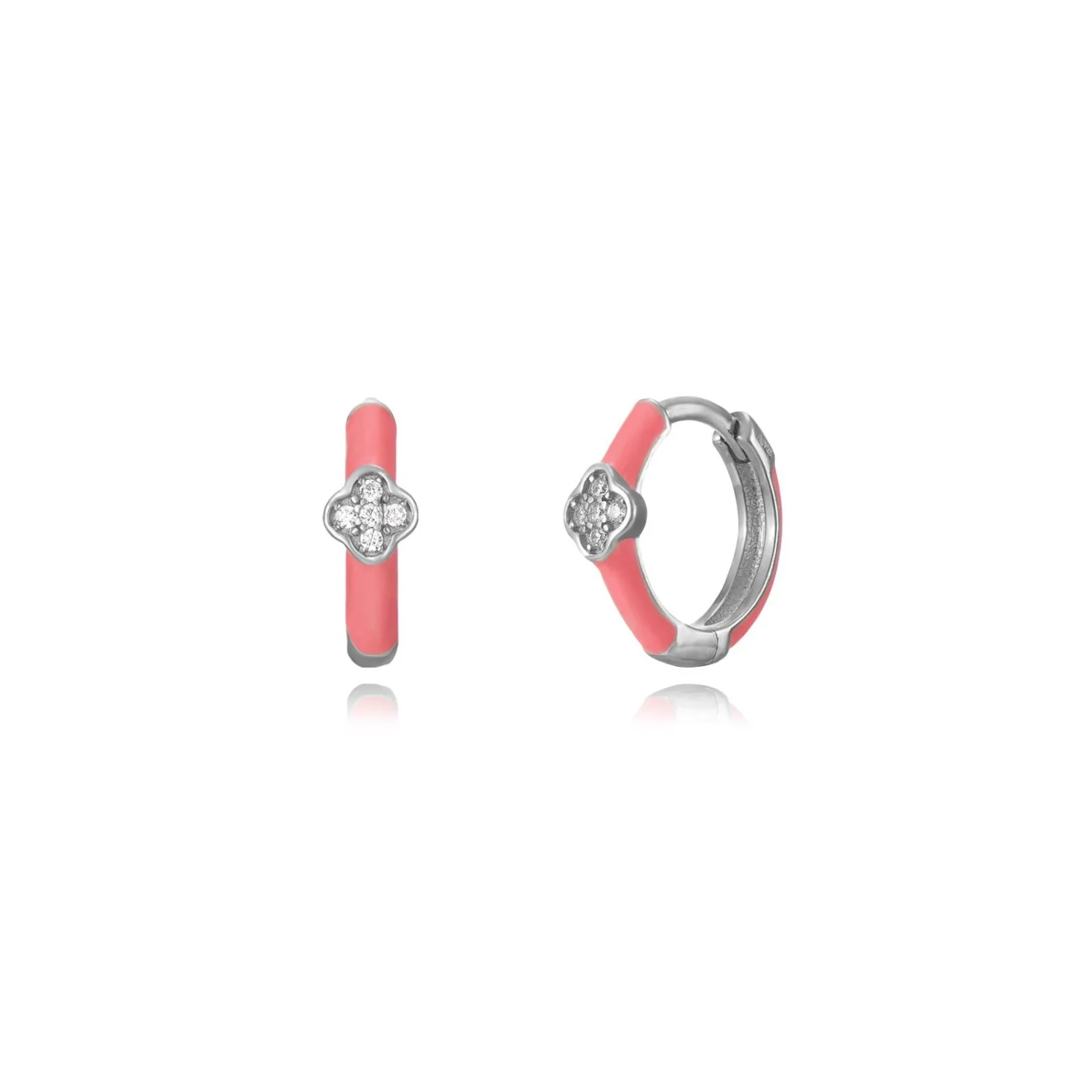 Pendientes enamel flowers coral silver