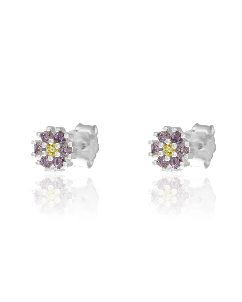 Pendientes Flor lila Silver