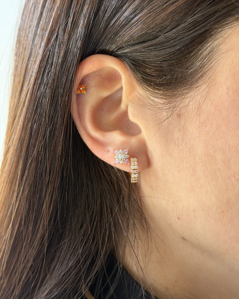 Pendientes aritos circonita rosa - Image 2