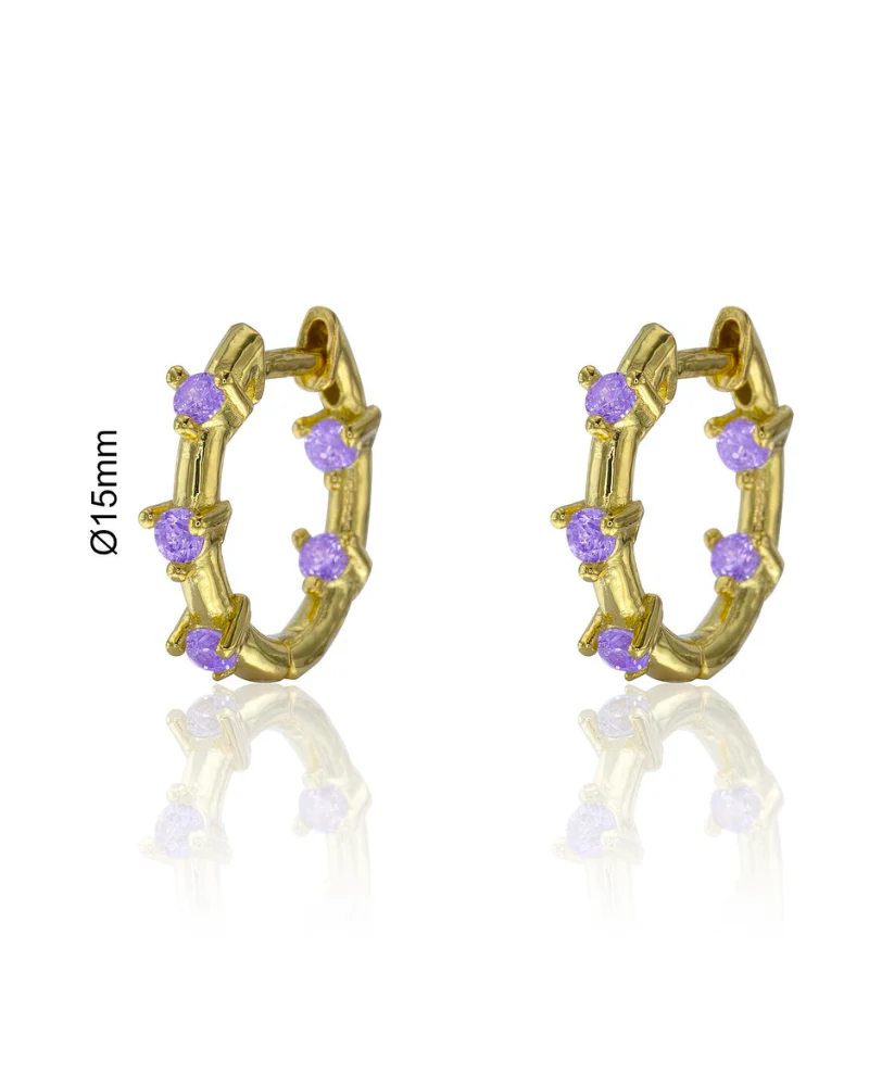 Pendientes mini aritos tres circonitas lavanda - Image 4