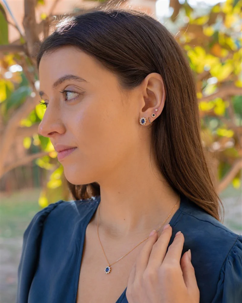 Pendientes Rosetón Zafiro Gold - Image 3