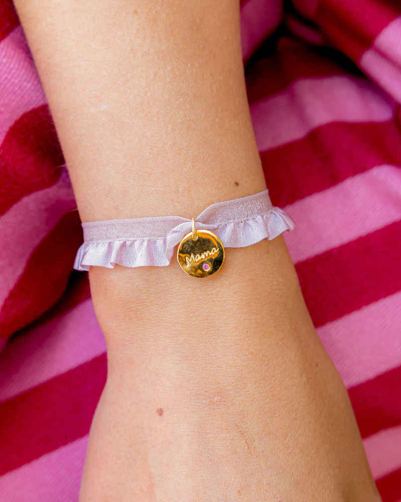 Pulsera semirizo rosa  Mamá plaquita circonita - Image 3