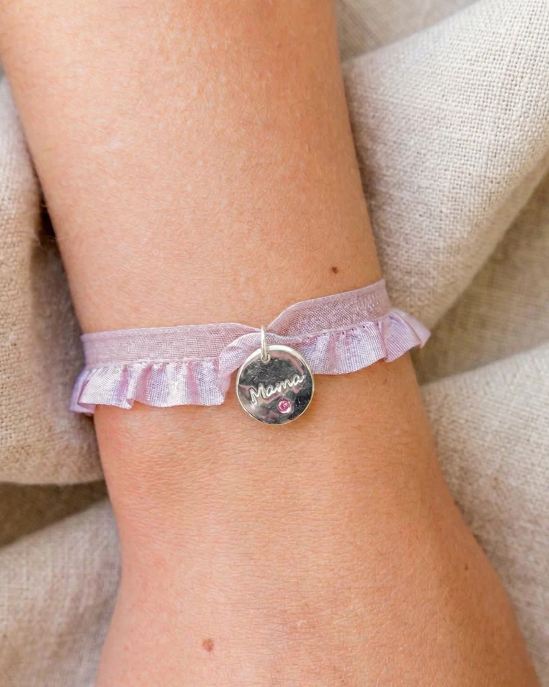 Pulsera semirizo rosa  Mamá plaquita circonita - Image 4
