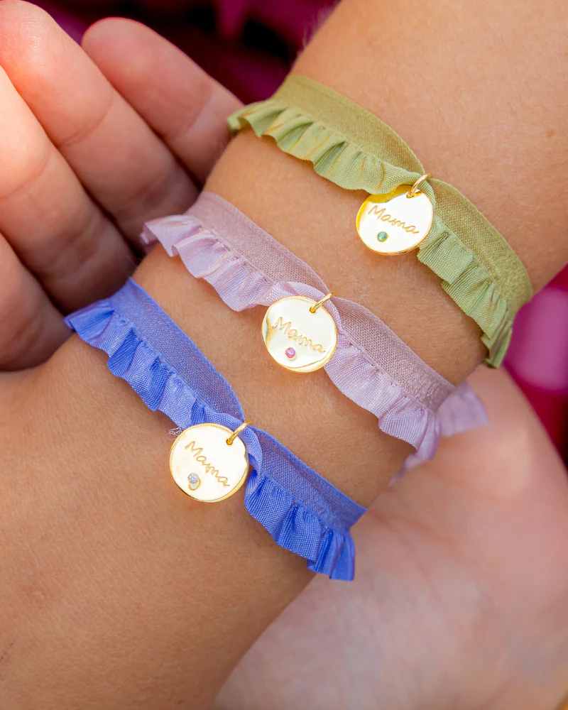 Pulsera semirizo verde Mamá plaquita circonita - Image 2
