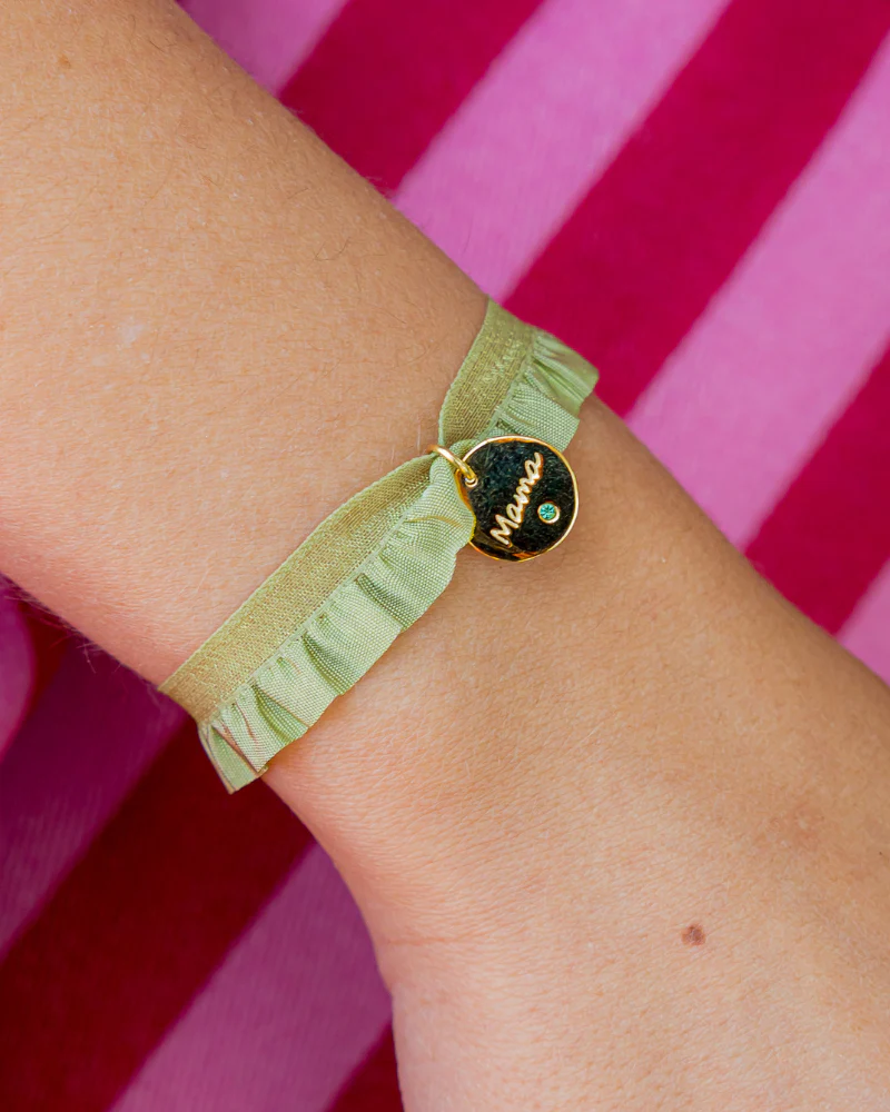 Pulsera semirizo verde Mamá plaquita circonita - Image 3