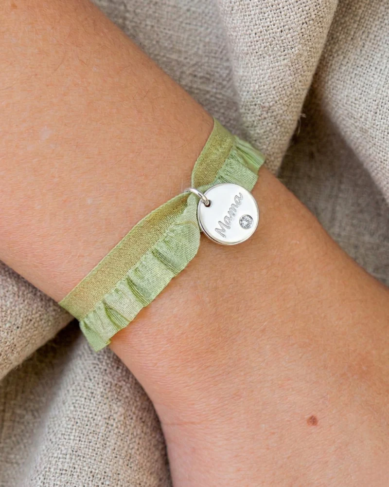 Pulsera semirizo verde Mamá plaquita circonita - Image 4