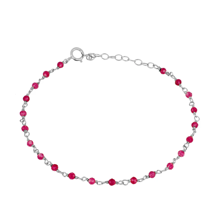 Pulsera rosario Jade fucsia Silver