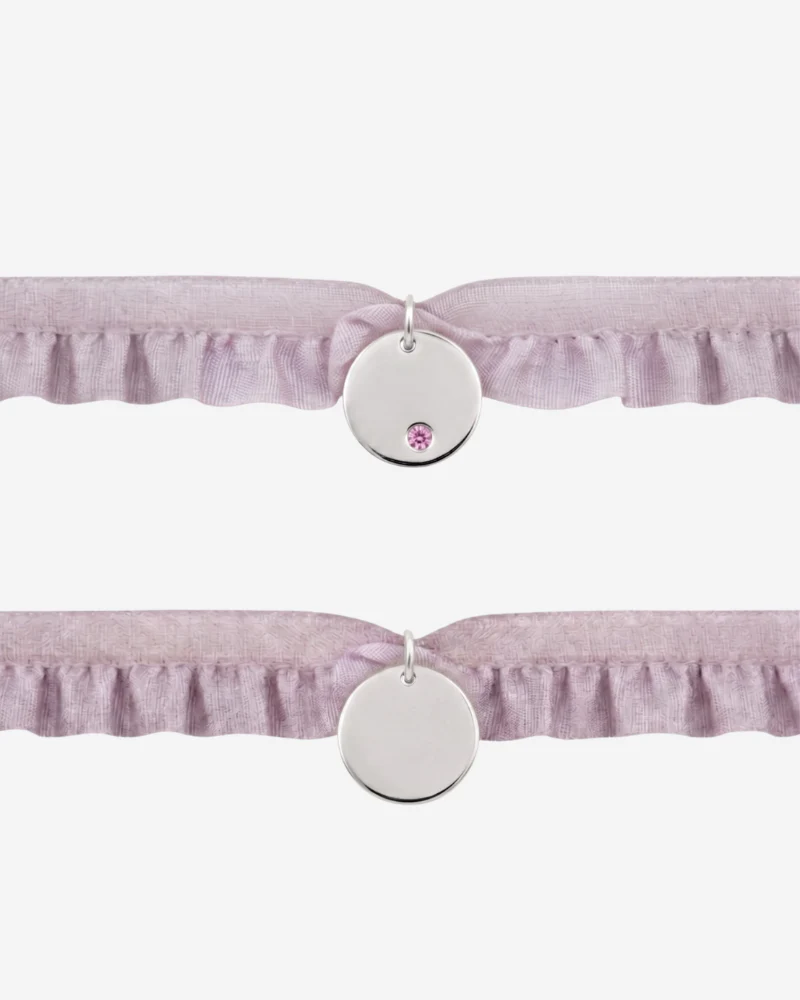 Pulsera semirizo rosa personalizada plaquita circonita - Image 3