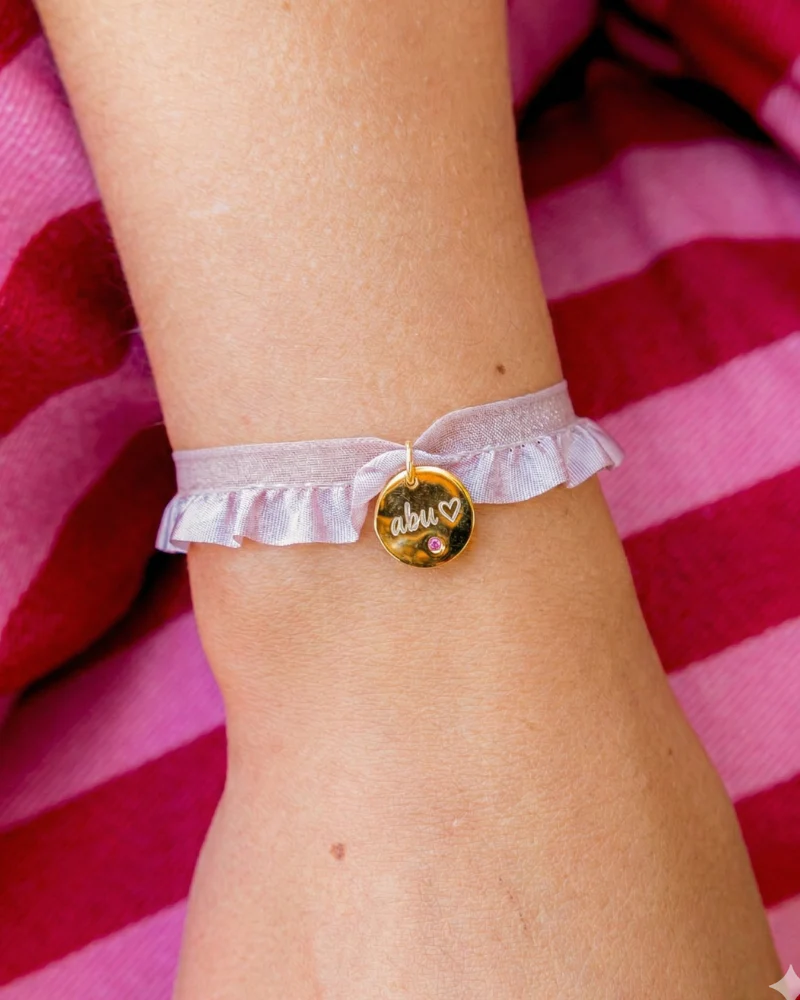 Pulsera semirizo rosa personalizada plaquita circonita - Image 4