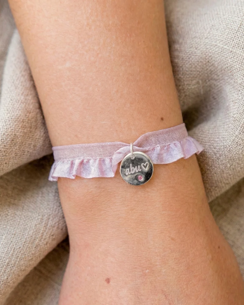 Pulsera semirizo rosa personalizada plaquita circonita - Image 5