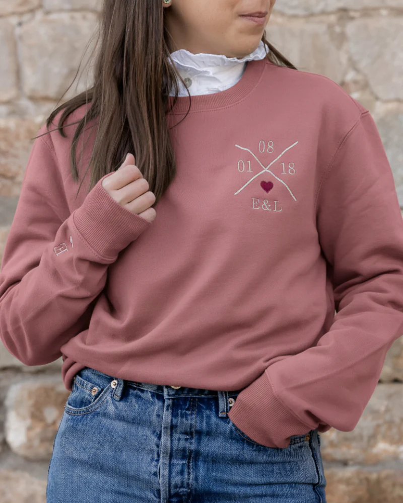 Sudadera Mujer personalizada X Corazón Rosa Empolvado - Image 4