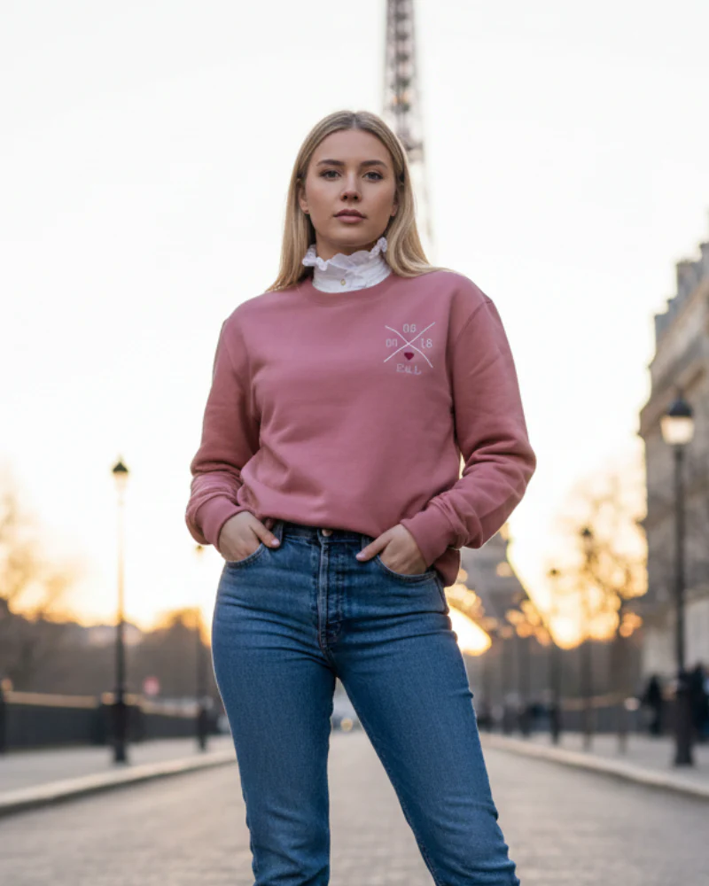 Sudadera Mujer personalizada X Corazón Rosa Empolvado - Image 5