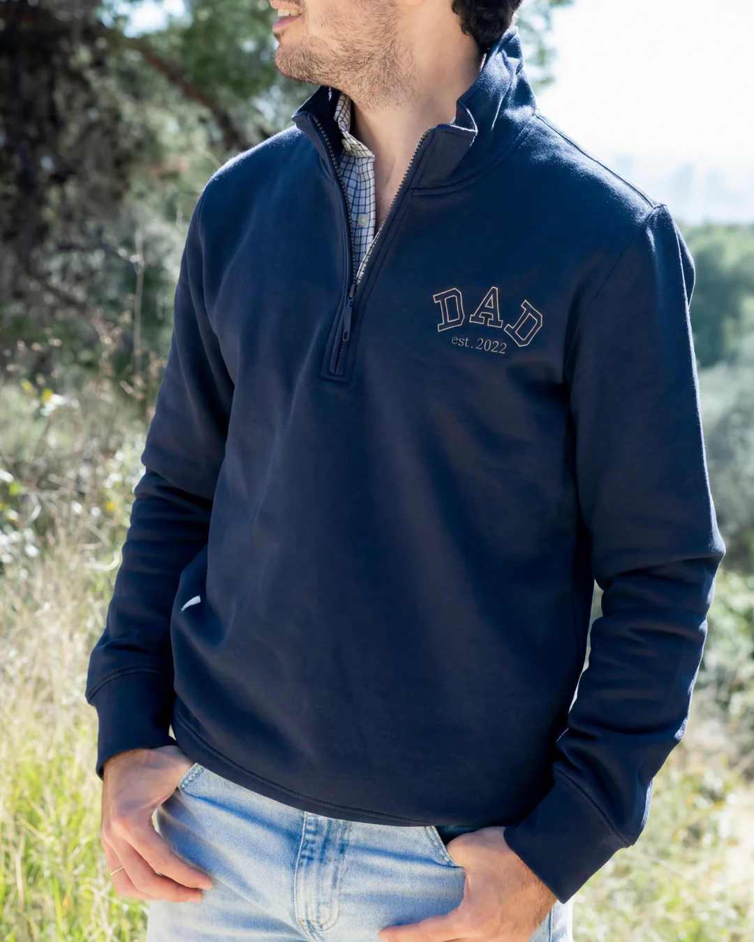 Sudadera personalizada zip Dad azul marino - Image 2
